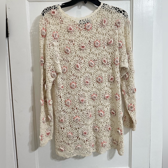 Maggie Lawrence 90s Floral Crochet Sweater Size L - Picture 5 of 5